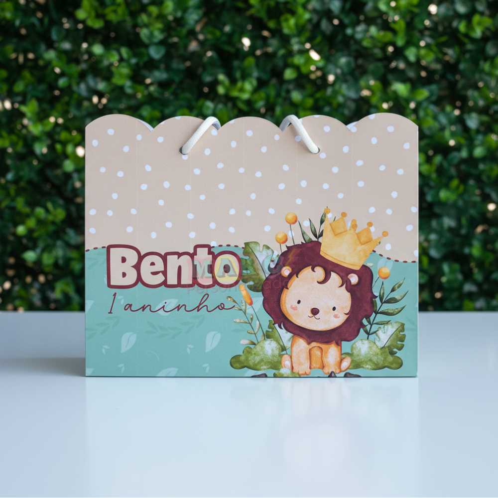 Papelaria Personalizada Sacolinha Leãozinho Safari Sacola de Lembrancinha para Festa Aniversário