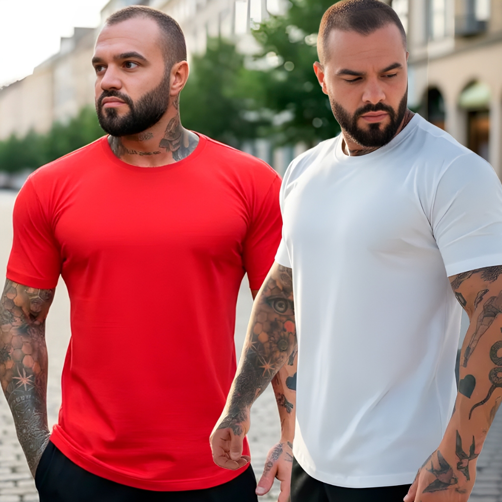 Kit 2 Camisetas Lisas Masculinas 100% Algodão 30.1 em Oferta na Shopee