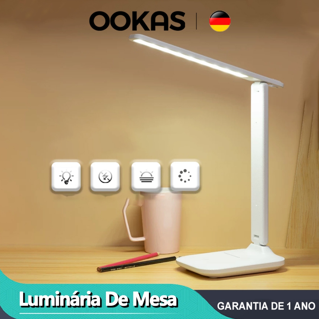 OOKAS Luminária Abajur De Mesa Recarregável Luz Led Sem Fio Luminária De Estudo Sensível Ao Toque