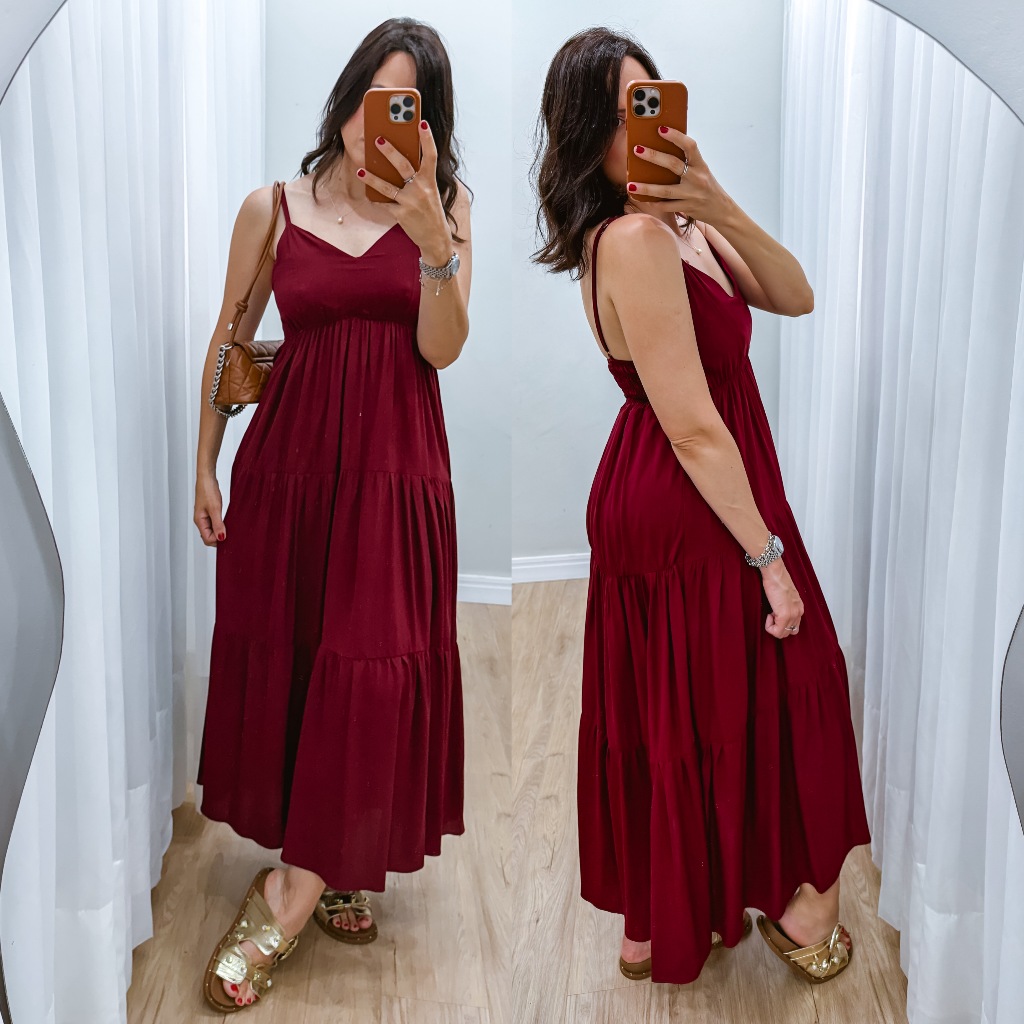 Vestido Midi Feminino Três Marias Alça Regulável Lastex Costas Romântico Casual Verão Inverno