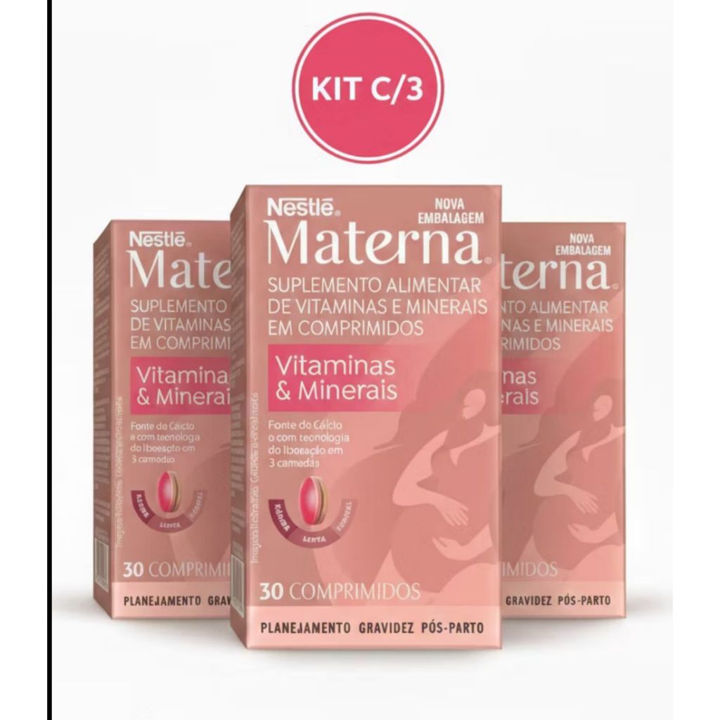 Kit 3un. Nestlé Materna Vitamina e Minerais para Gestante 30caps