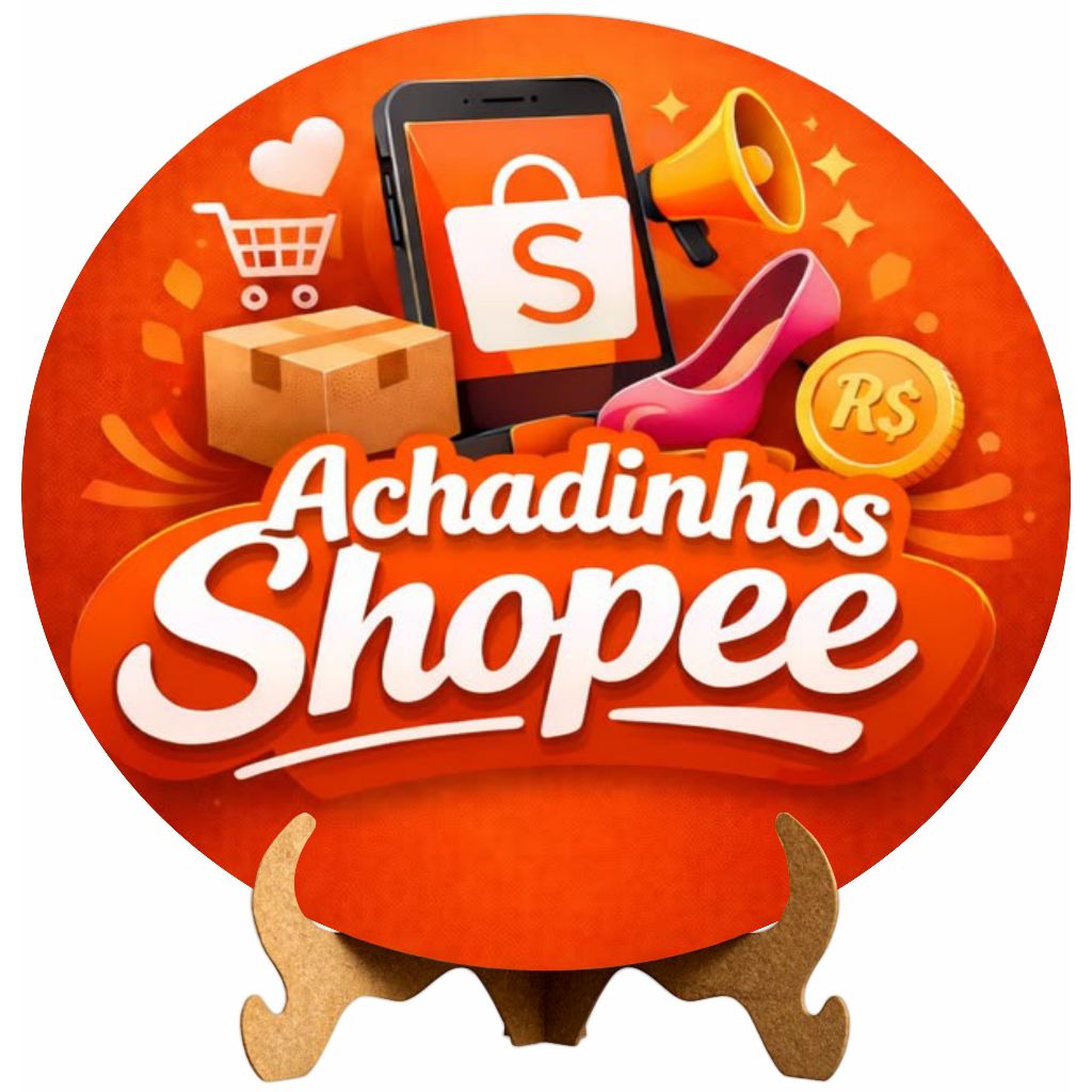 Mini Painel de Festa Redondo Achadinhos Shopee  - Suporte Mdf + Capa Tecido 50cm