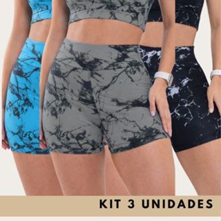 Kit 3 shorts Academia fitness Tie Dye Cintura Alta Zero Transparencia Marmorizado Feminino em Oferta na Shopee