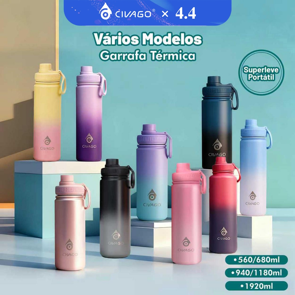 CIVAGO Garrafa Térmica 560ml-1180ml com Alça Quente & Frio Com Isolamento Térmico De Grande Capacidade BPA Free em Oferta na Shopee