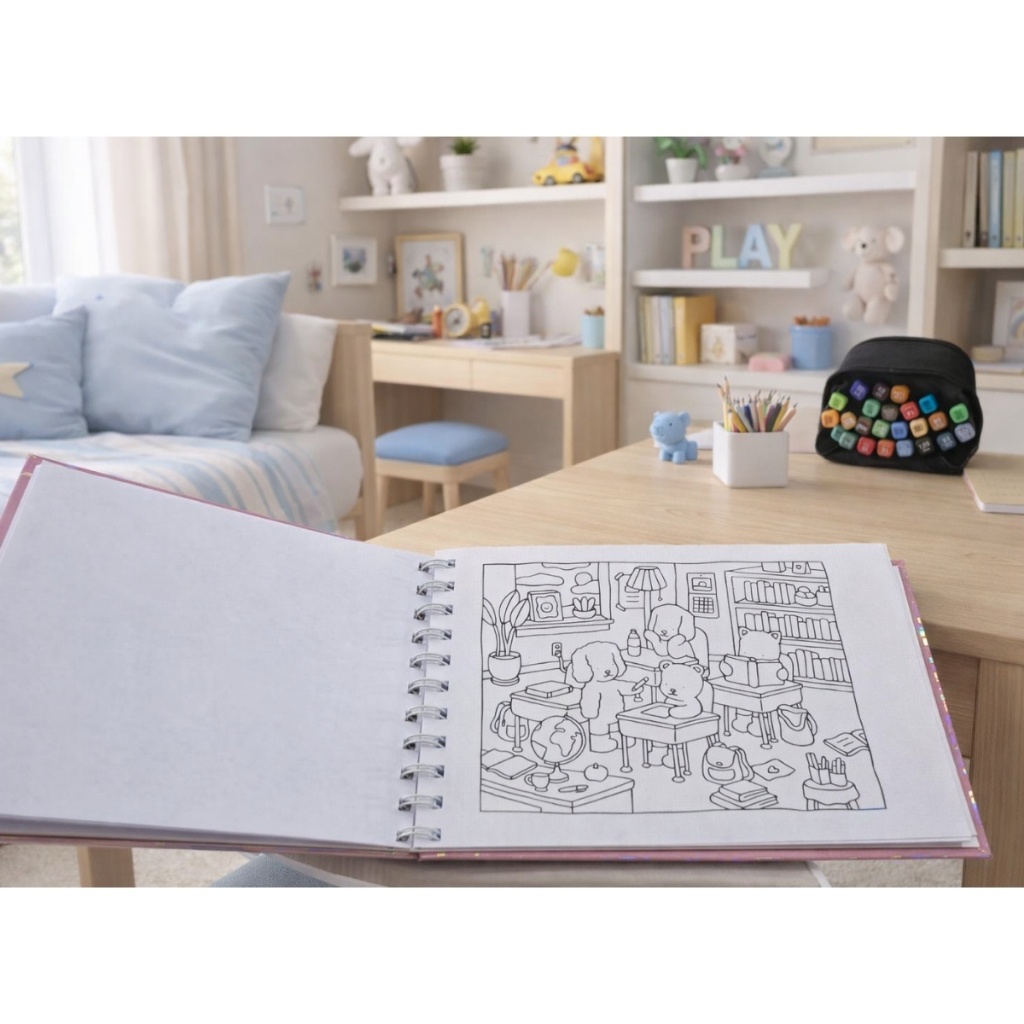 kit Livro de Colorir Capa Dura 50 Folhas +24 Cores de Canetas Marcadoras Com Ponta Dupla