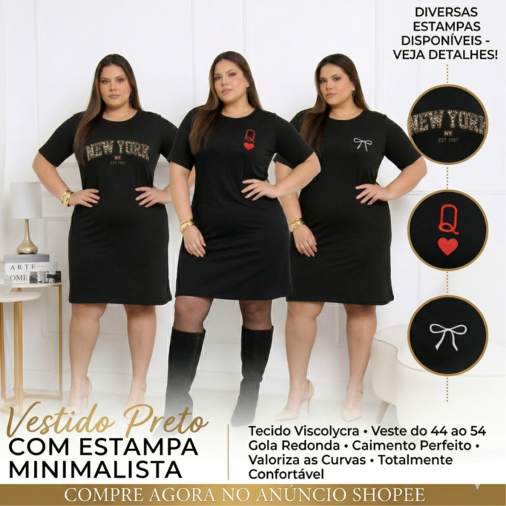 Vestido curto tubinho Plus size Curve Curvy básico liso moda blogueira Preto lindo Promoção Veste 44 ao 54