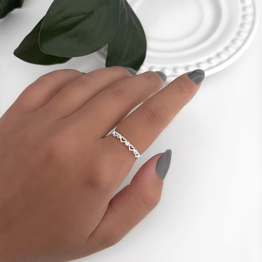 Anel Minimalista Corações Prata 925 Legítima Feminino Delicado Romântico Joia de Verdade — imagem 2 de 2