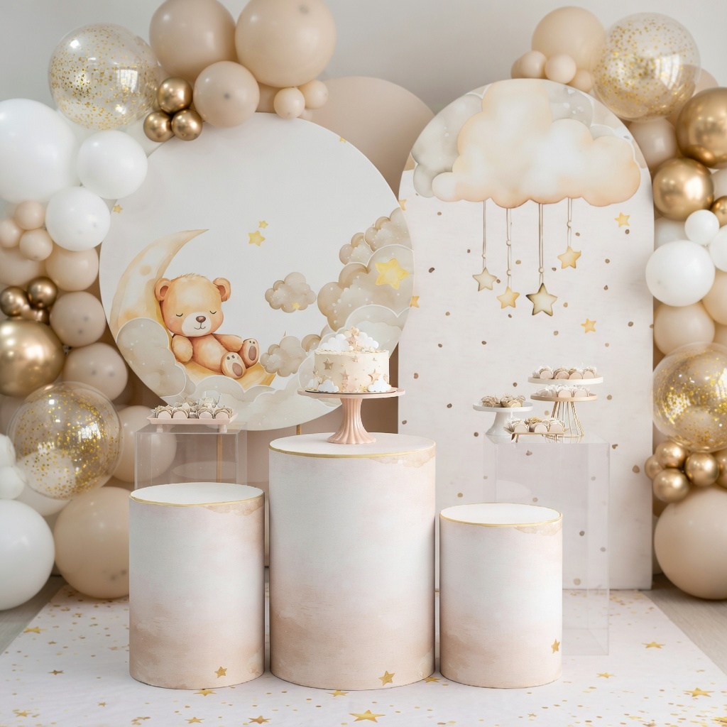 Kit Capas Bibi Painéis + Cilindros Decoração Chá De Bebê Ursinho Clean Festa Infantil Menino Menina