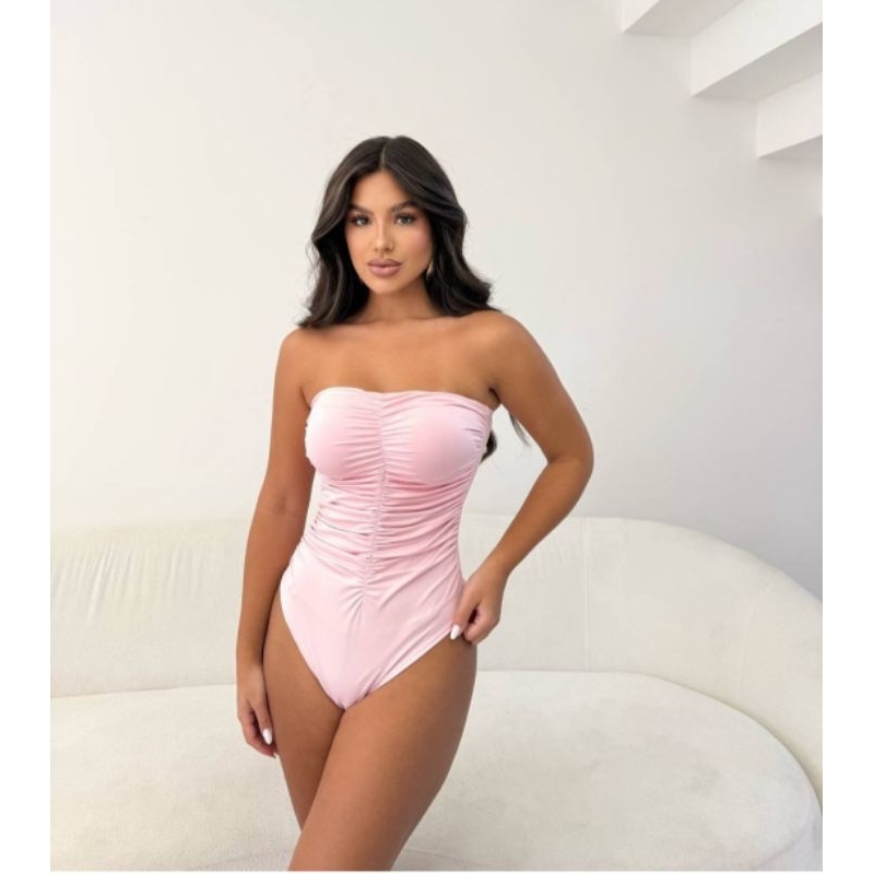 Body Feminino Tomara que Caia com Bojo Alça Oculta Suplex Poliamida Canelado Drapeado Modelador Elegante
