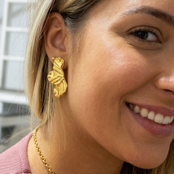 Brincos Femininos Pétala Flor Meia Petala Folha Acessórios Femininos em aço inox Dourado Prateado