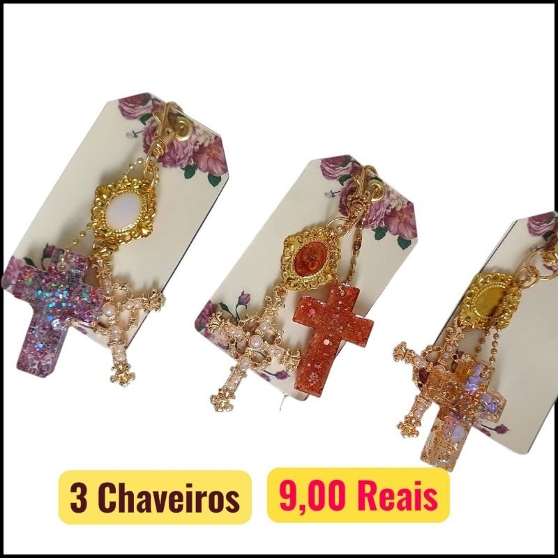 Chaveiros modelo cruz!  3 chaveiros pequenos sortidos. 🌟 Deixe suas chaves cheias de estilo