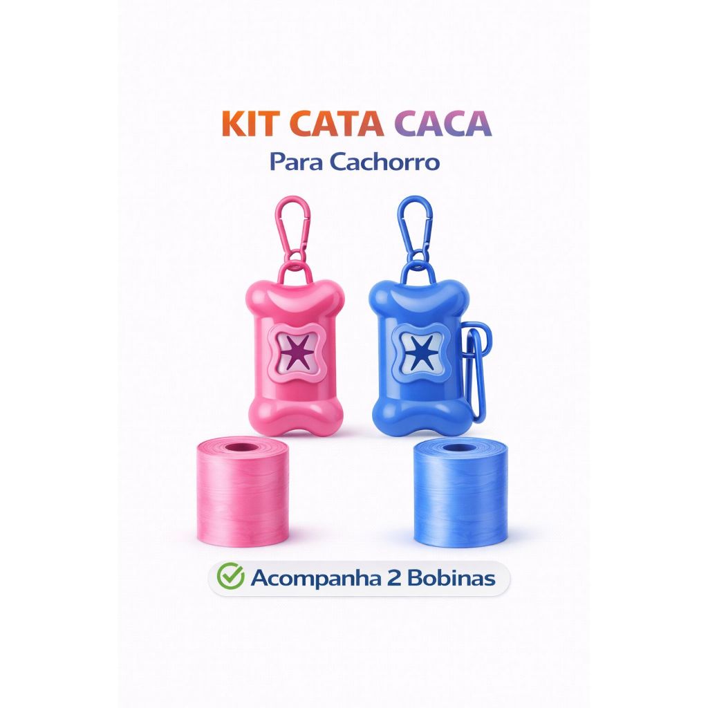 Kit Cata Caca para Cachorro Dispenser com Saquinhos Higiênicos + 2 Bobinas Saquinho