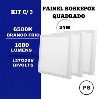 Kit 3 Paineis 24W Sobrepor Quadrado Bivolt 6500K Branco Frio em Oferta na Shopee