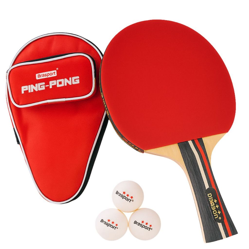 Kit raquete ping pong 3 bolinhas + Bag transporte tenis de mesa emborrachado