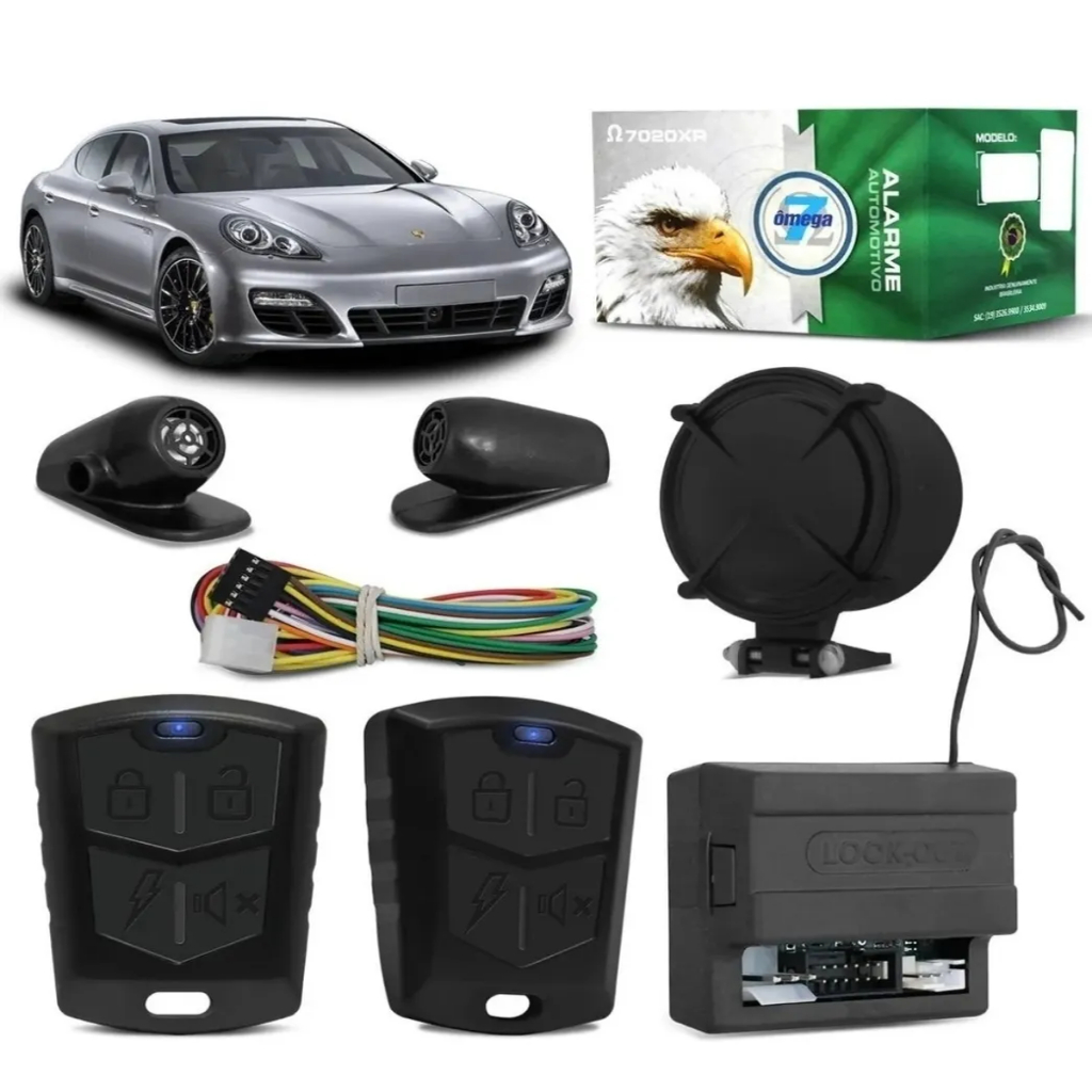 Alarme Automotivo Ômega 7020XR Universal Look-Out 2 Controles Completo Carro Anti Furto
