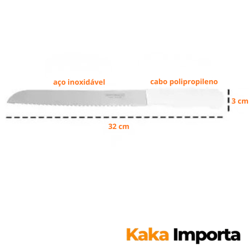 Faca Para Pão Bolos Tortas, Lâmina Serrilhada Aço Inox, Cabo Plástico Branco 32cm. em Oferta na Shopee