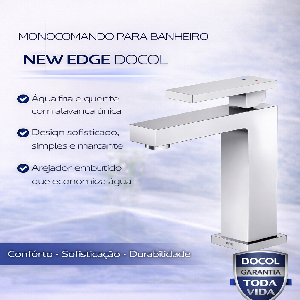 Torneira Monocomando Para Banheiro Cromado New Edge Docol - Premium