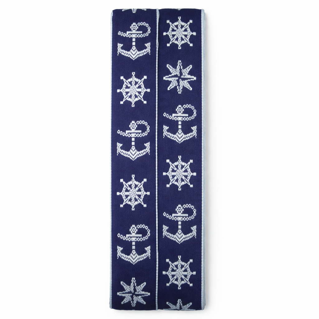 Fita Gorgurão Estampa Náutica 38mm Âncora e Leme – Ideal para Laços, Tiaras e Artesanato