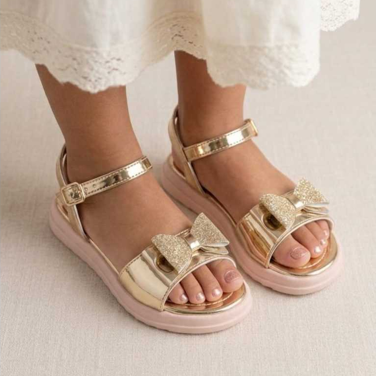 Sandália Infantil Menina Feminino Flatform com Detalhe Laço Glitter Confortável Casual Promoção