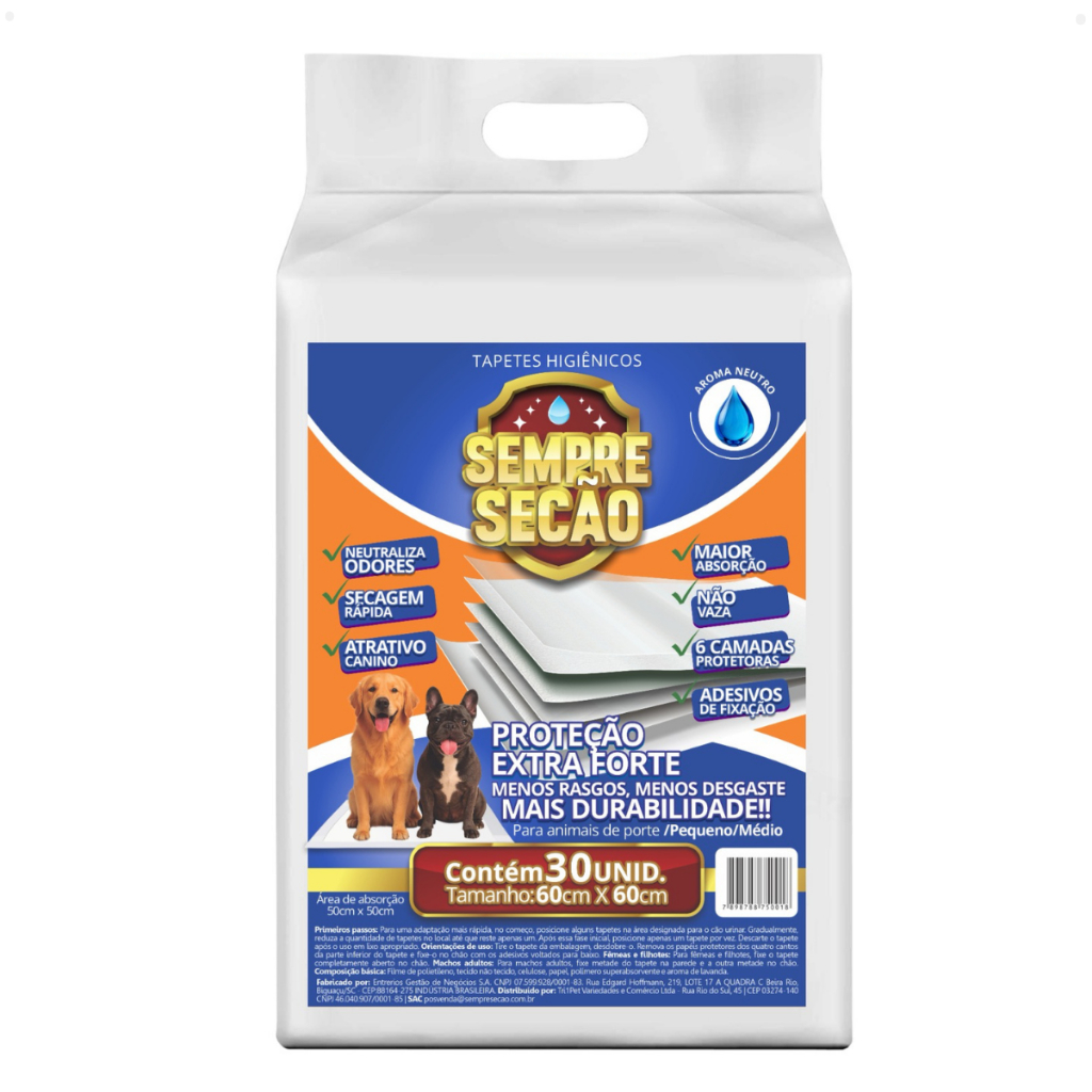 Tapete Higiênico Sempre Neutro Secão 60x60cm 30 Unidades Para Cães Atrativo Canino Seca Rapido Ultra Absorvente Branco