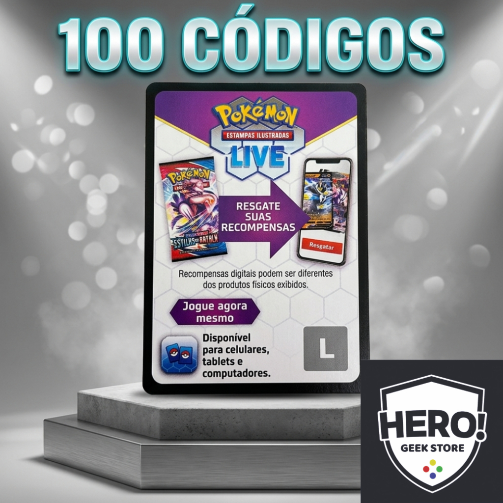 KIT 100 Códigos Pokémon TCG LIVE RESGATE AGORA diversos ORIGINAIS estampas codigo original