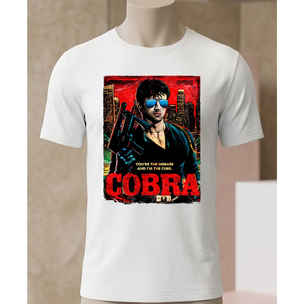 Camiseta Sylvester Stallone COBRA Rambo Rocky EXCLUSIVA BRANCA