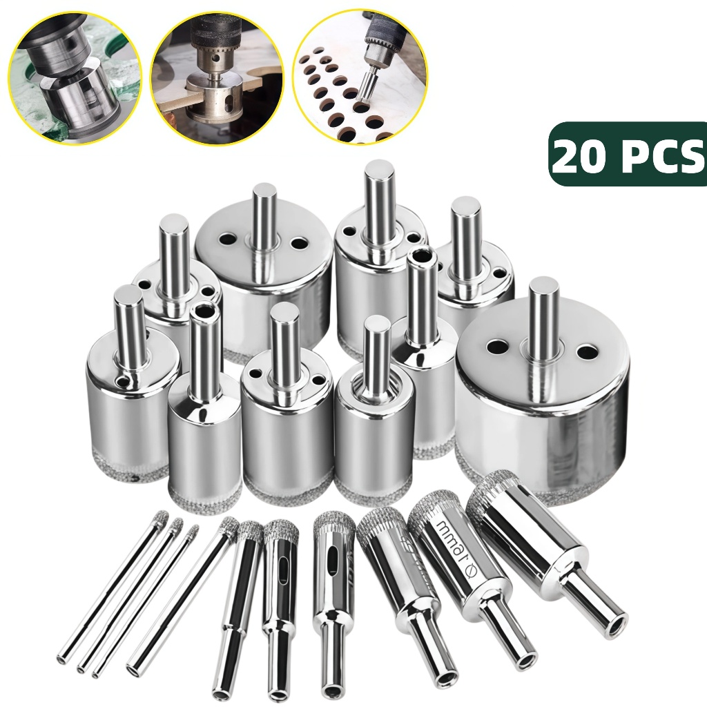 Jogo 15/20 Brocas Diamantadas Serra Copo furar Vidro Granito Ceramica 6 a 50 mm kit ferramentas