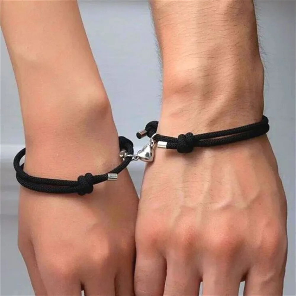 Pulseira Amizade Casal Magnética Ímã de Coração | Namoro Compromisso Presente Dia dos Namorados