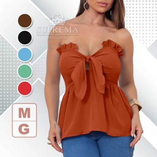 Blusa Feminina Tomara Que Caia Com Laço Cropped Bata Babado Moda Verão Elegante Casual Soltinha em Oferta na Shopee