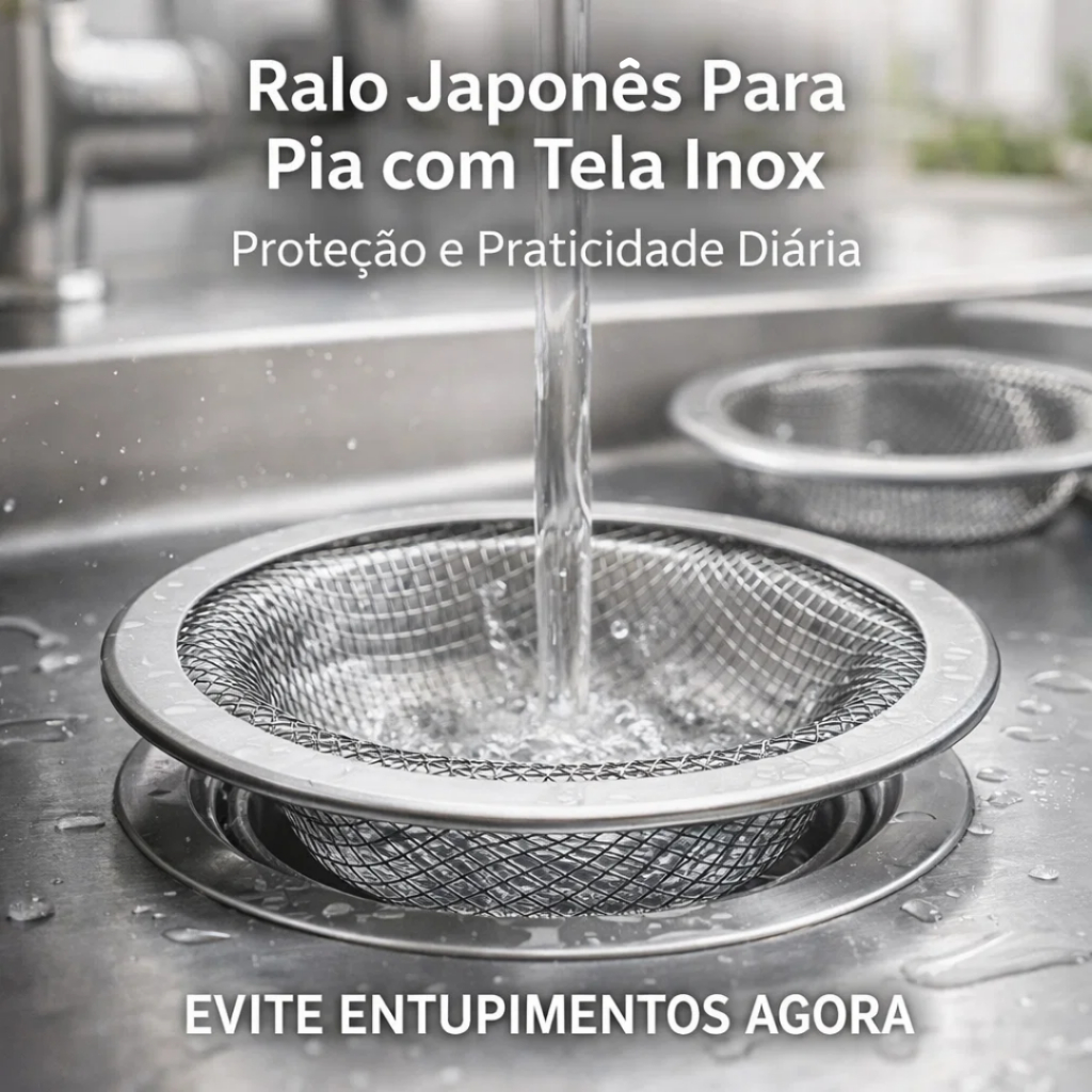Ralo Japonês Inox com Tela – Para Pia de Cozinha, Evita Entupimentos, Resistente e Fácil de Limpar