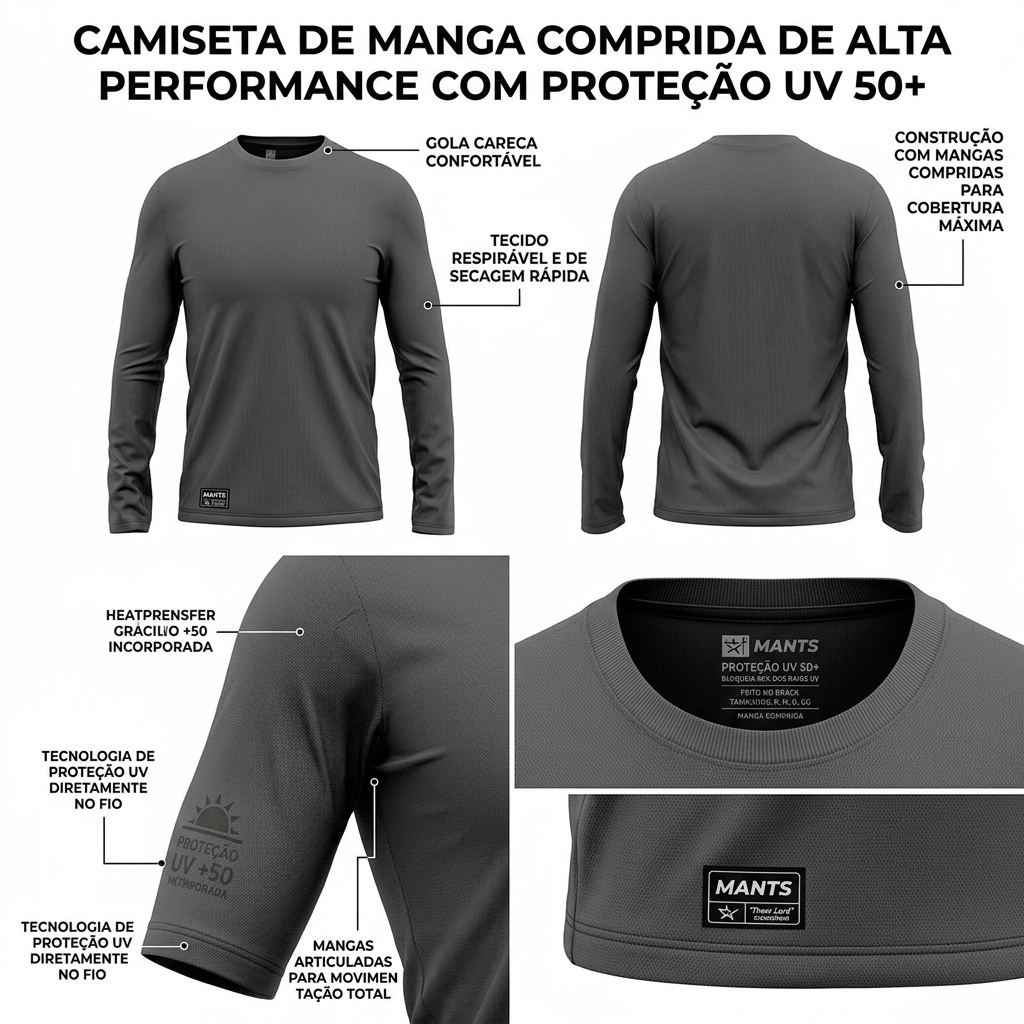Camisa Manga Longa Proteção UV +50 Camuflada Chumbo Roxa Rosa Unissex Antimosca Esporte Natação