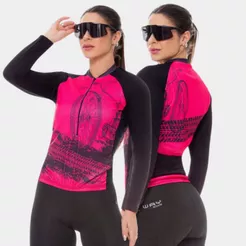 Camisa de Ciclismo Bike Rosa Feminina Blusa Manga Longa Inverno Frio Mtb