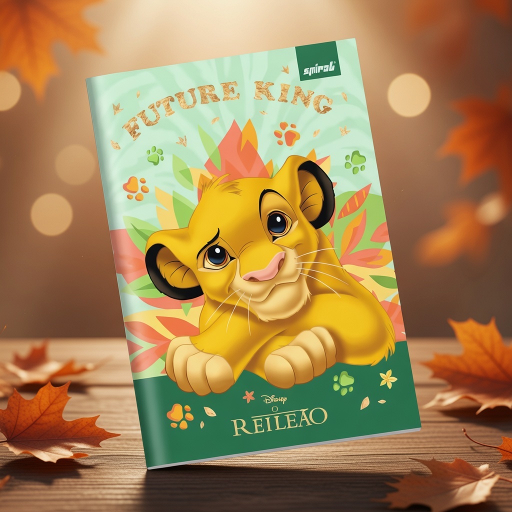 Caderno 1/4 Simba Rei Leão Brochura 80 Folhas Capa Dura Escolar Verde Laranja Amarelo