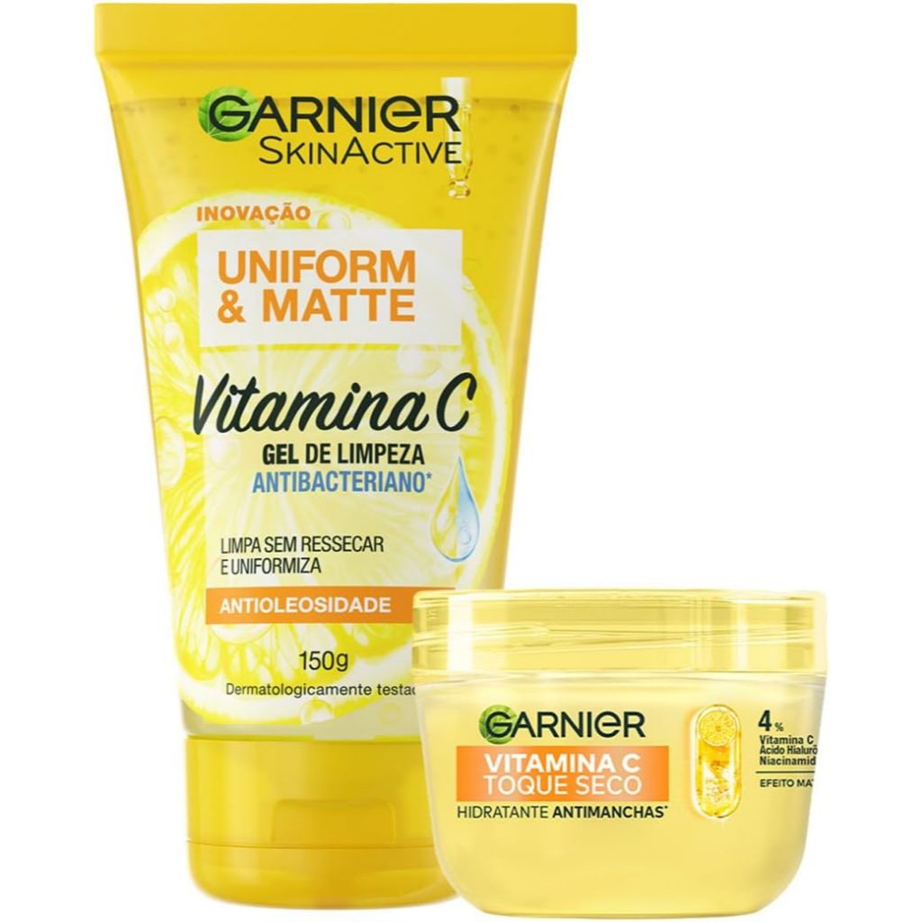 Kit Skincare Gel de Limpeza 150ml e Hidratante  85g com Vitamina C Garnier Uniform & Matte