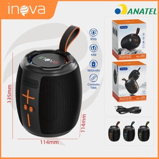 INOVA Mini Caixa de Som Estéreo Portátil 10W IPX5 Bluetooth 5.4 TWS Áudio 360 Bateria 1800mAh USB TF Iluminação Dinâmica