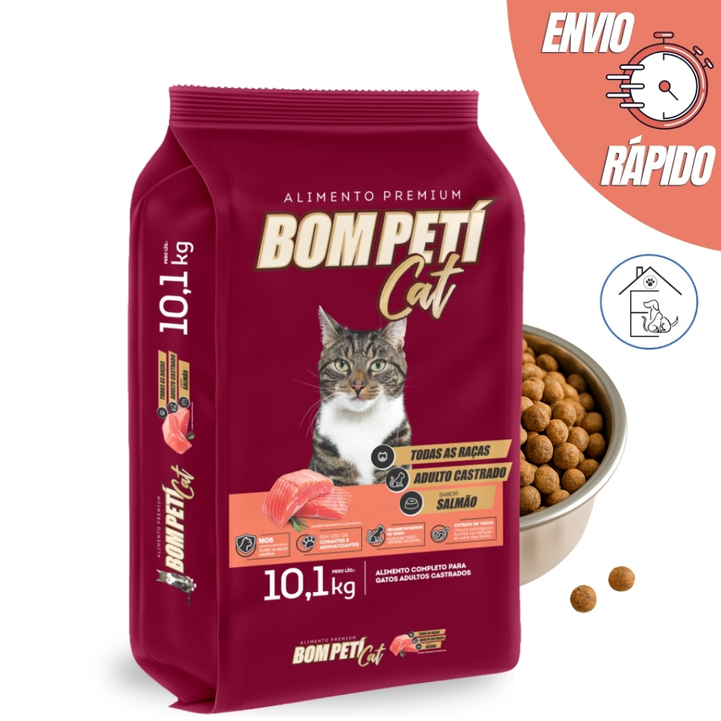 RAÇÃO BOM PETÍ CAT ALIMENTO PREMIUM PARA GATOS ADULTOS CASTRADOS 10,1KG SABOR SALMÃO