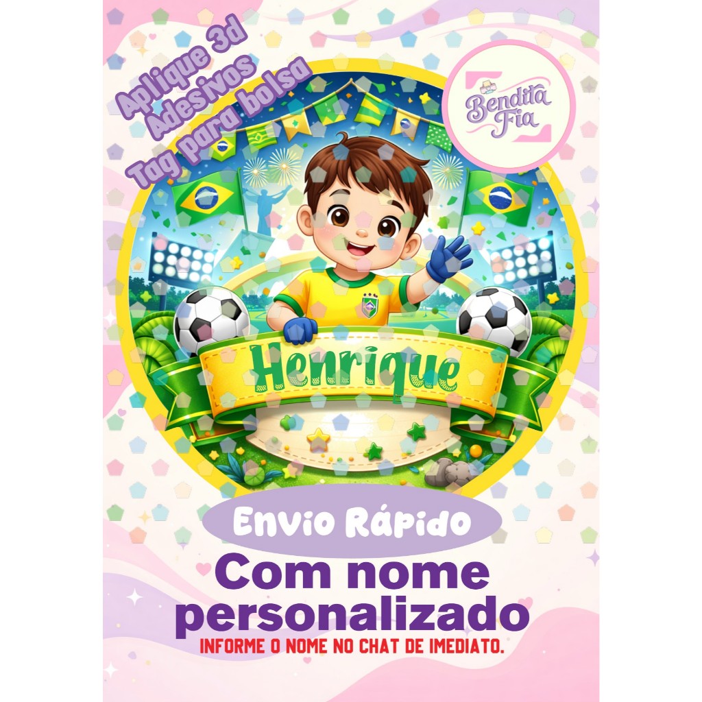 Aplique 3D para Caixa Acrílica  - TAG Brasil personalizado Festa Infantil - ENVIO RÁPIDO
