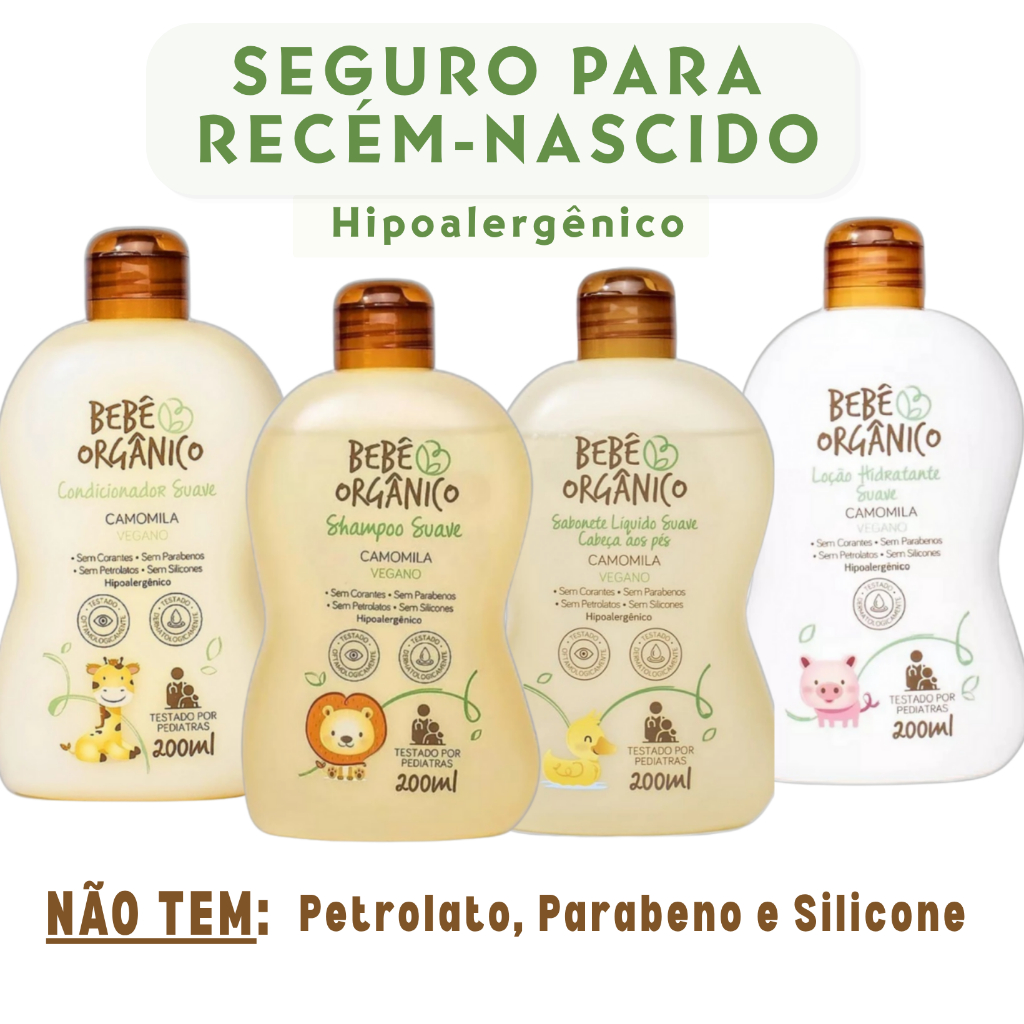 Kit Shampoo + Loção Hidratante + Sabonete Líquido + Condicionador da Bebê Orgânico 200 ml cada