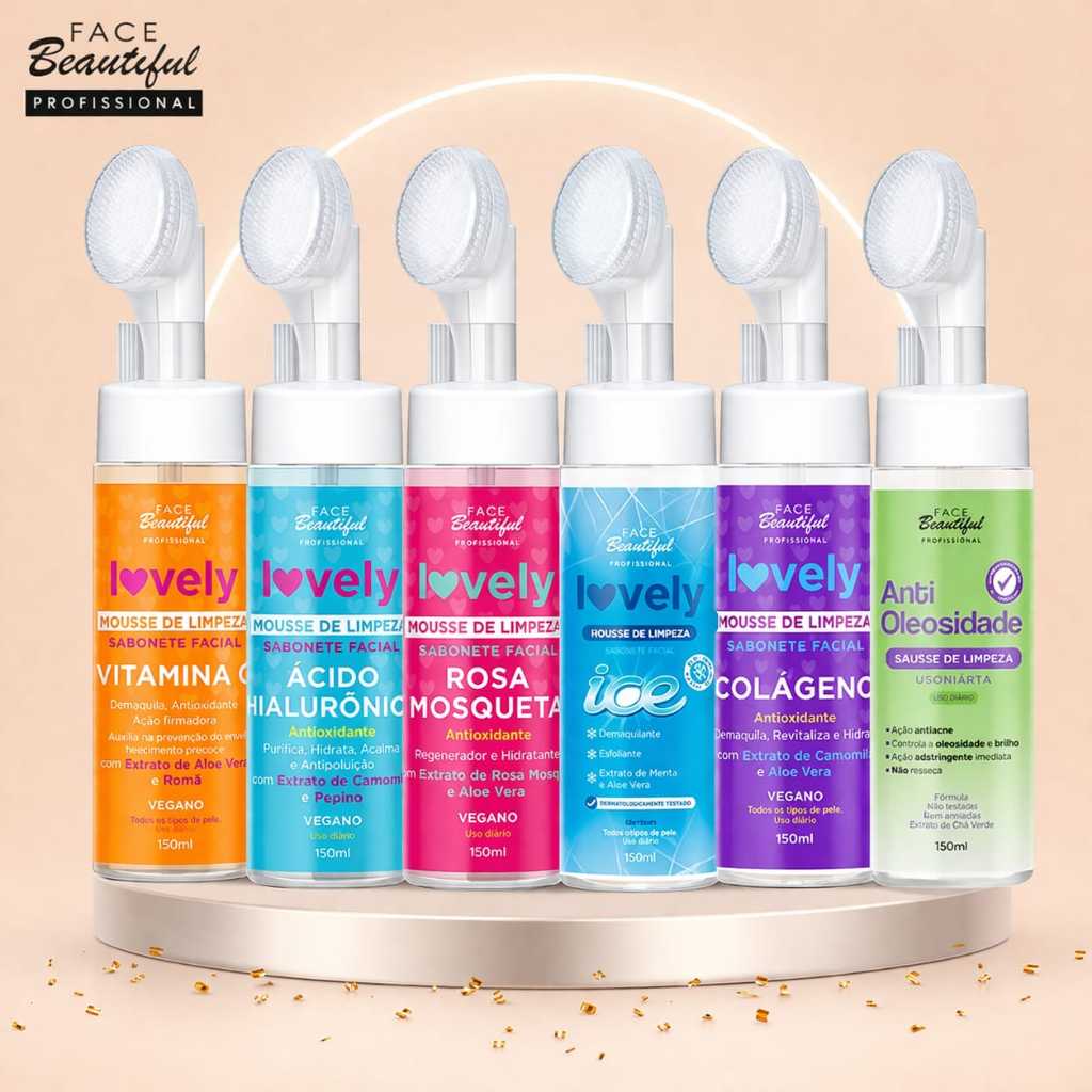 Espuma de Limpeza Facial Lovely 150ml Hidrata, Remove Oleosidade e Impurezas Vitamina C Colágeno Ácido Hialurônico