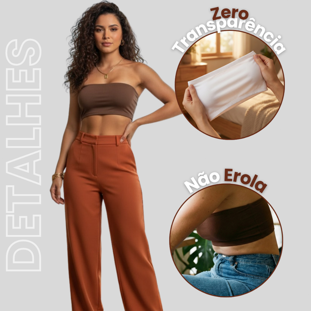 Kit 3 Top Tule Faixa Feminino Tomara Que Caia Suplex Sem Bojo Forro Duplo Cropped Confortável