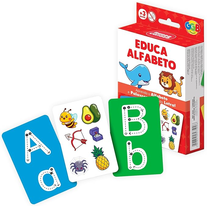 JOGO EDUCA ALFABETO 34 CARTAS GGB BRINQUEDO IMAGENS EDUCATIVO BARALHO CRIANÇAS LETRAS PALAVRAS