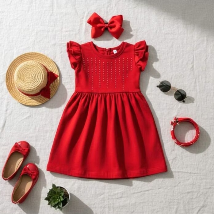 Vestido Infantil Menina 2 ao 8 Anos + kit laço para cabelos Algodão Premium Brilho Casual Blogueira.