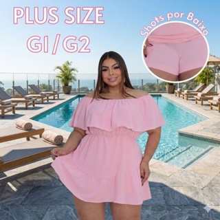 Macaquinho Plus Size Ombro a Ombro Vestido Short Saia Duna G1 G2 Casual Praia Festa Verão Feminino em Oferta na Shopee