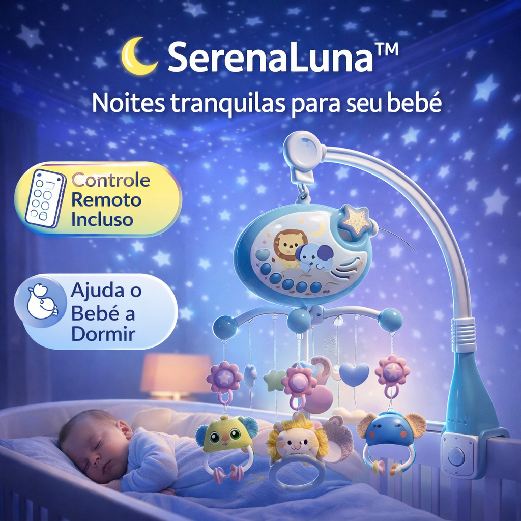 Mobile Musical para Berço com Projetor de Estrelas 360° Controle Remoto e Músicas Calmantes para Bebê
