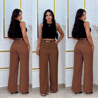 CALÇA SOCIAL FEMININA tecido alfaiataria zíper no meio bolso nas laterais acompanha cinto moda 2025