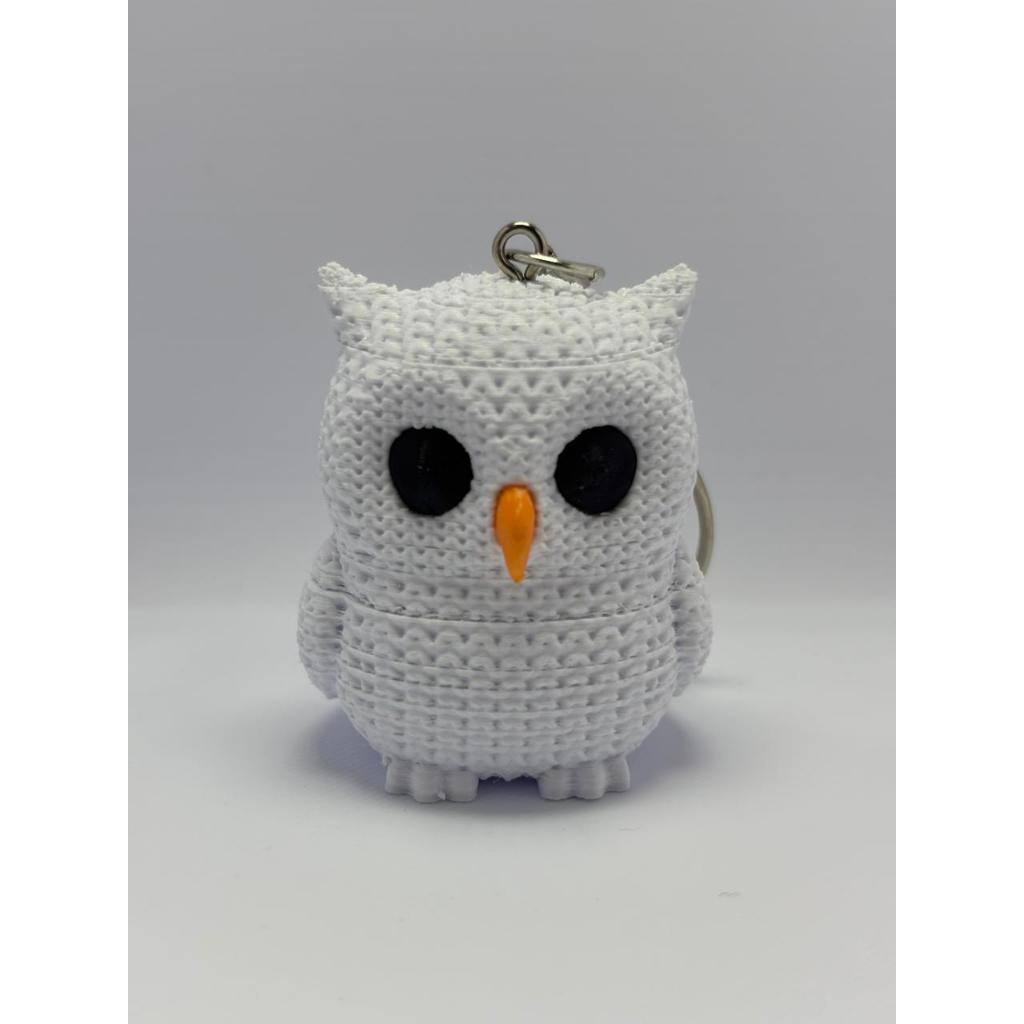 Chaveiro Coruja Branca 3D crochê Em PLA Premium Decoração Bolsa Mochila