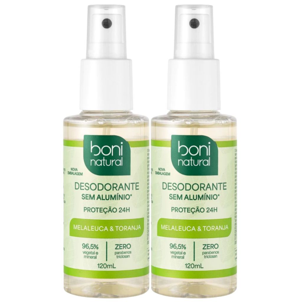 Kit 2 Desodorante Spray Natural Melaleuca e Toranja Vegano 120ml Boni