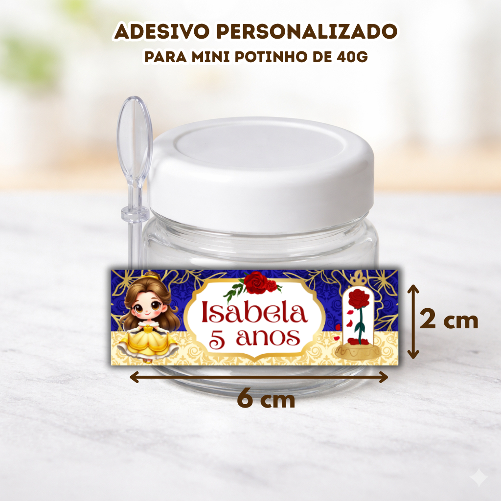 Adesivo Personalizado Mini Nutella 40g Princesa Bela - Lembrancinha Aniversário
