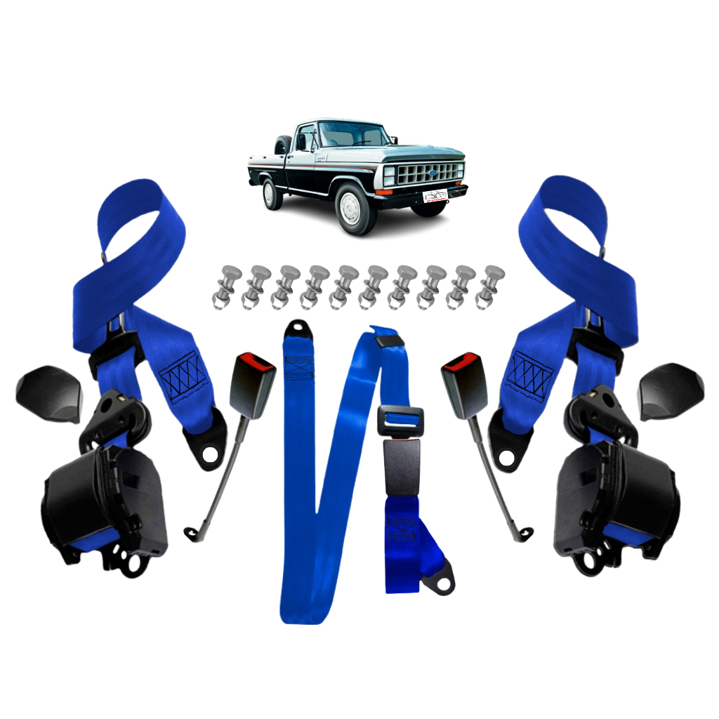 Cinto Segurança Kit Ford F1000 Perua Retrátil 3 Pontos 3 Bancos Macho E Fêmea Com Parafusos