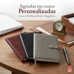 Agenda Personalizada Executiva Corporativa Couro Sintético Fecho Magnético Tag em Metal 21x15,5 cm